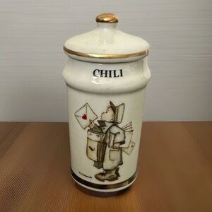 MJ Hummel 1987 ARS AG Vintage Porcelain Spice Jar Gold Trim with Lid-CHILI